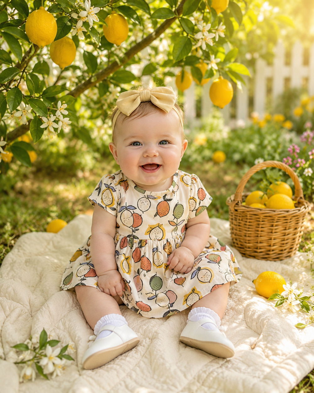 Tea Collection Baby Girls 3-6M Citrus Lemon Dress Bodysuit 100% Cotton